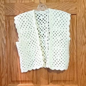 White Hand Crocheted Granny Square Vest